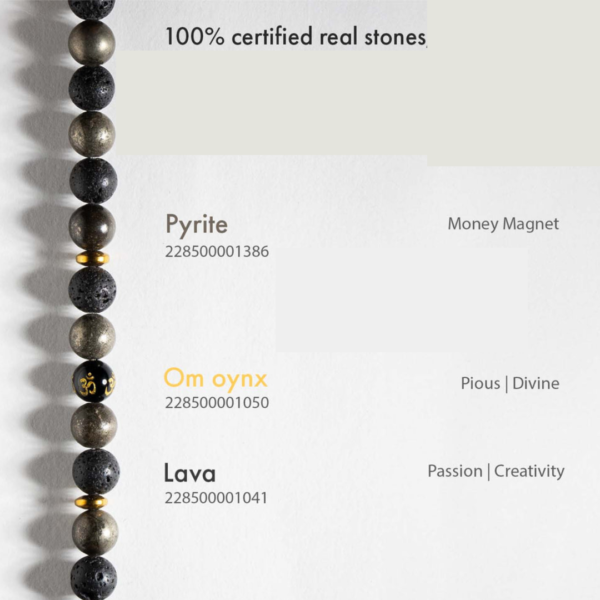Pyrite lava om natural stone bracelet - Image 2