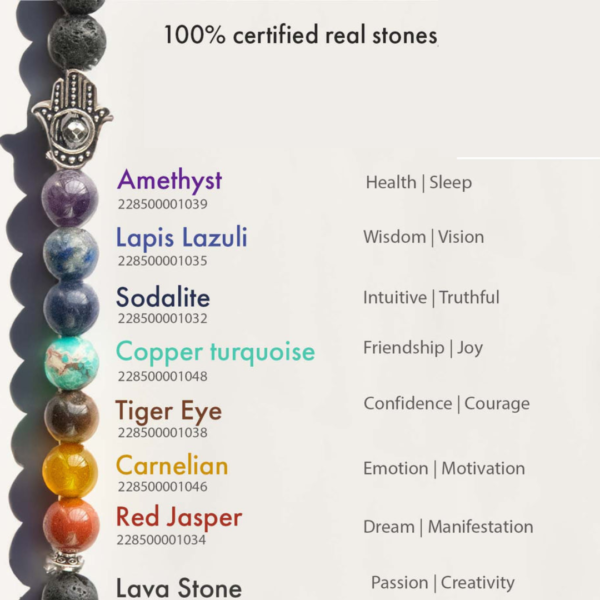 Lava 7 chakra natural stone bracelet with buddha's hand symbol - Image 2