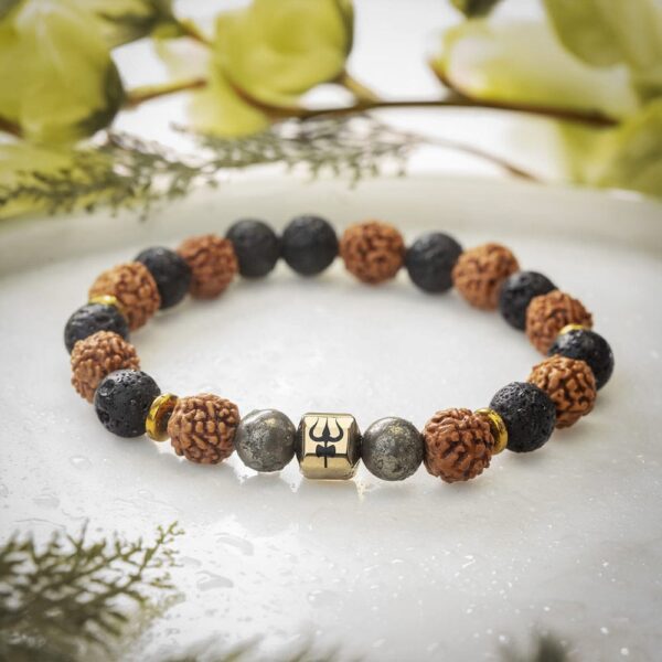 Gold hematite rudraksh pyrite lava natural stone bracelet