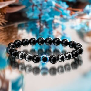 Onyx black hematite evil eye natural stone bracelet