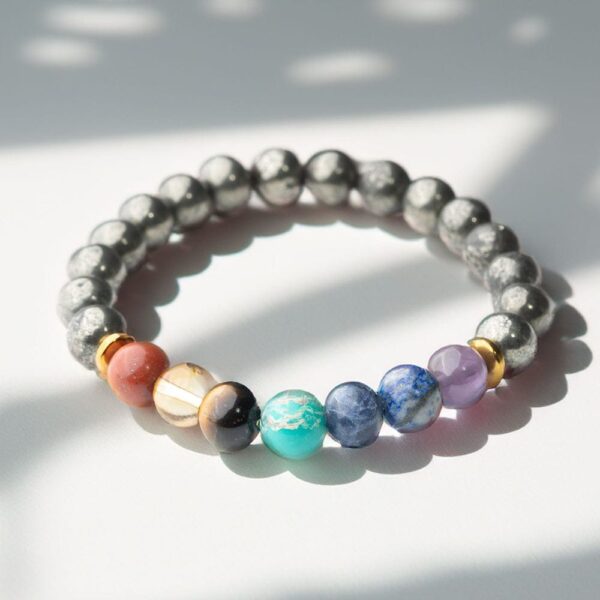 Pyrite 7 chakra natural stone bracelet