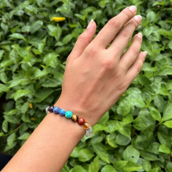 Seven Chakra Clear Quartz Natural Stone Bracelet - Image 3